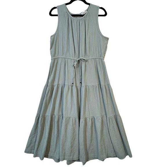 Calvin Klein Mint Green Sleeveless Tiered Pebble Textured Midi Dress Size 16 - Picture 1 of 8